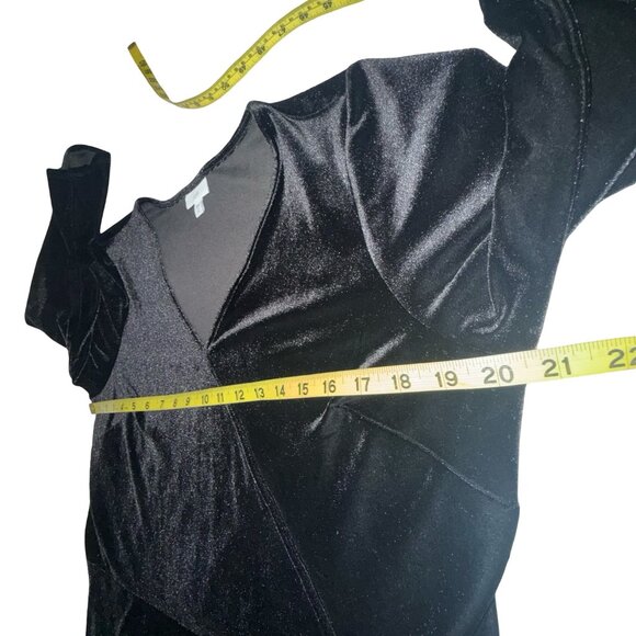 J.Jill Women's Black Velvet/Velour Faux Wrap A Line 3/4 Sleeve V-Neck Sz M Tall - Picture 8 of 13